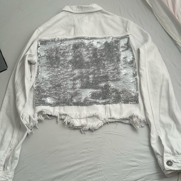 Hidden white denim jacket with silver flip sequin detail on back - Picture 5 of 10